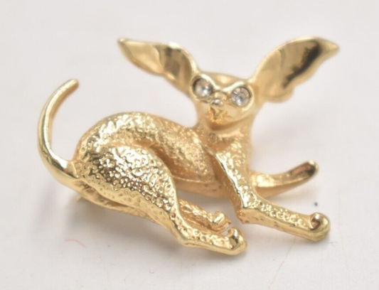 Vintage Chihuahua Dog Gold Plated and Diamante Brooch – Ladies Jewellery