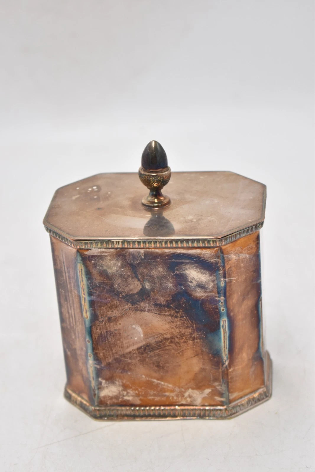 Antique Mappin & Webb Silver Plated Octagonal Tea Caddy – 12.5cm