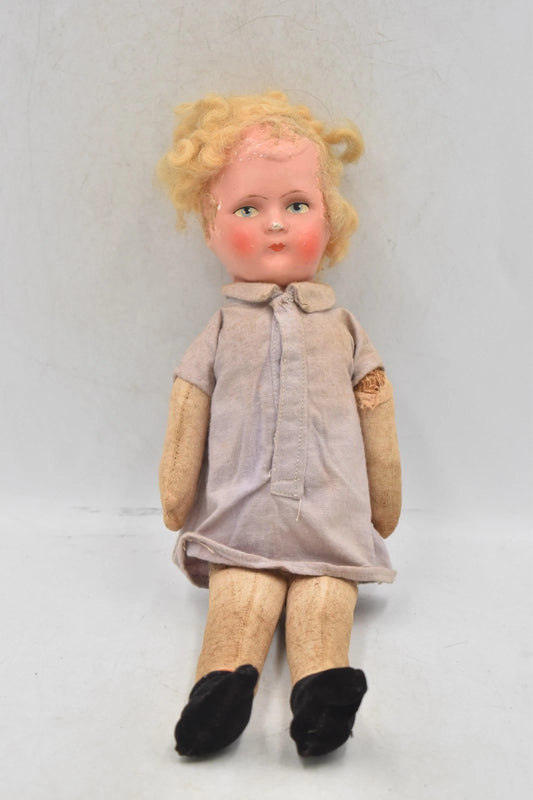 Antique French 1920s–1930s Raynal Lenci Style Felt Doll 34cm Celloid Head