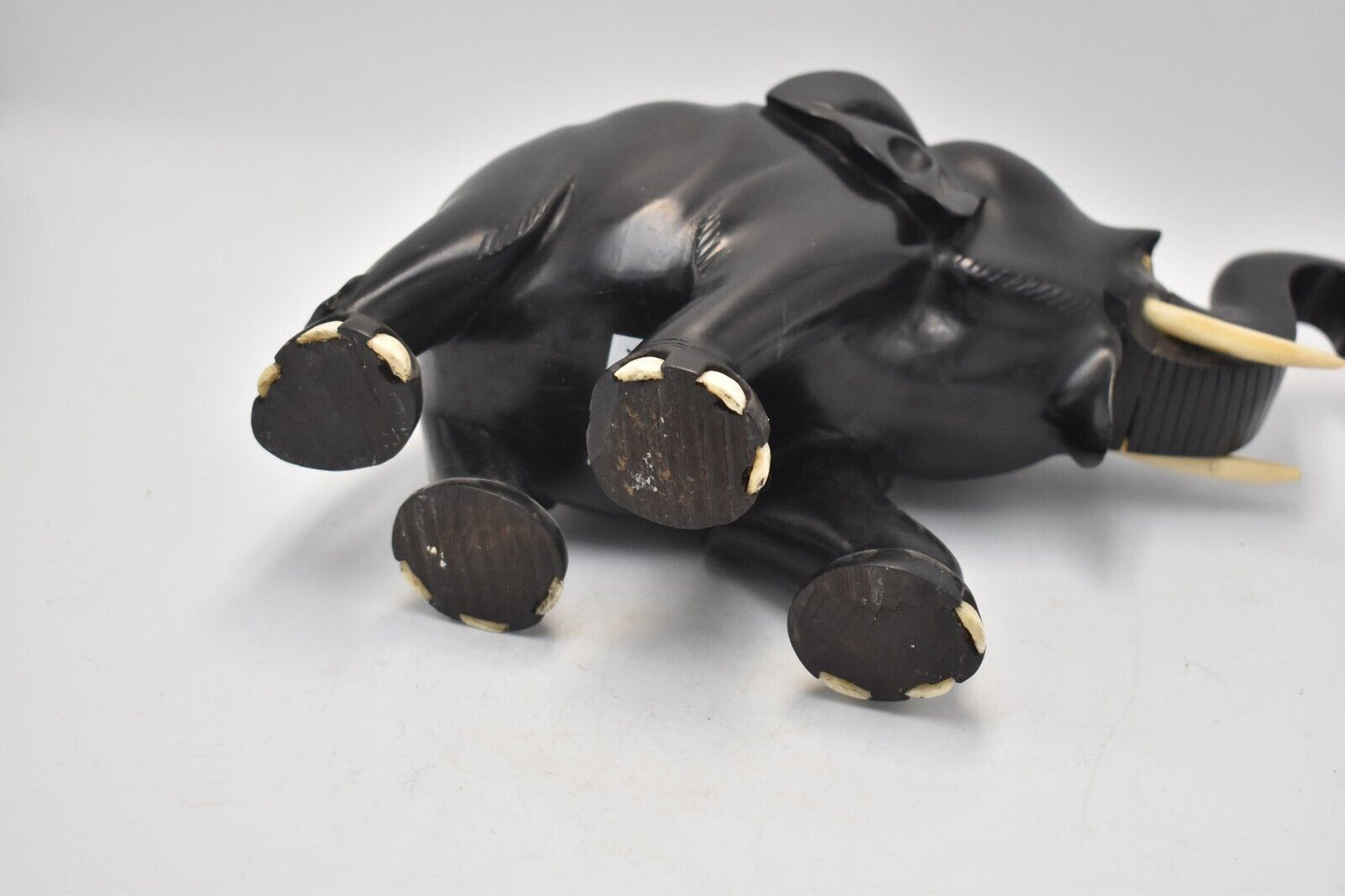 Antique Vintage Black Ebony Wood Elephant Statue – Hand-Carved Figurine – 1.4KG