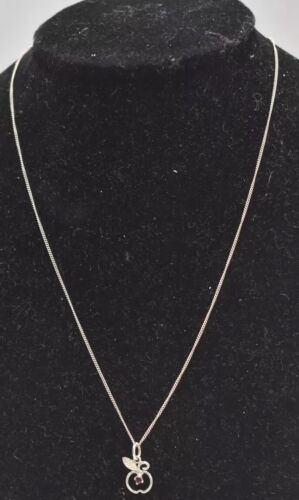 Vintage Sterling Silver 925 Necklace with Apple Garnet Pendant 42cm