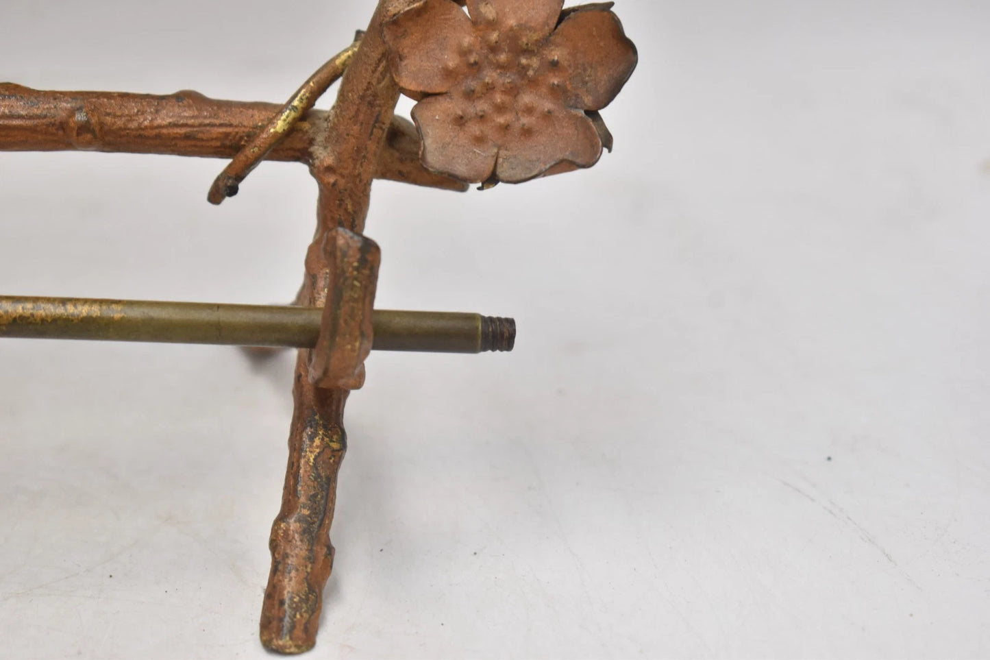 Antique Art Nouveau Brass Tabletop Dinner Gong Rose & Thorns with Striker