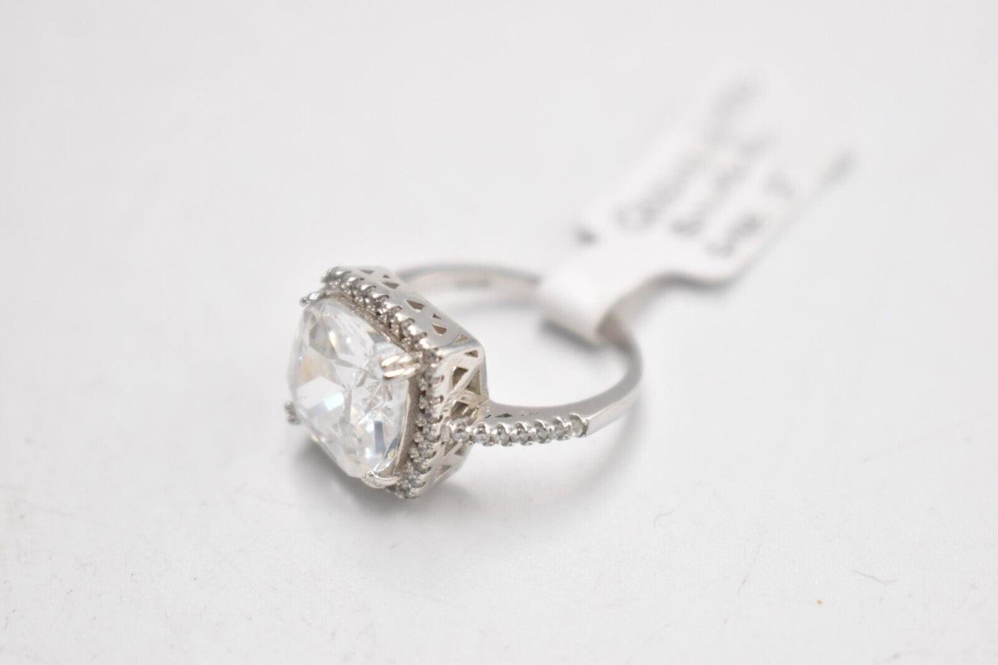 Vintage Sterling Silver & White Beryl Princess Cut Ring - Size J