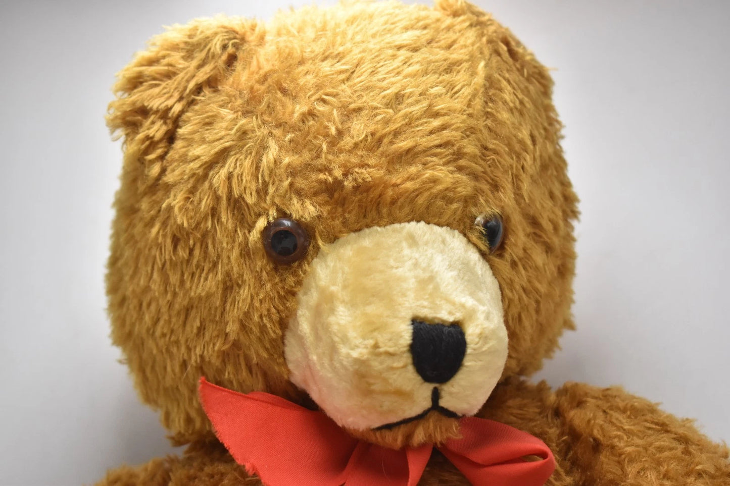 Vintage 1960s European Silk Plush Teddy Bear Fully Jointed Glass Eyes 60cm