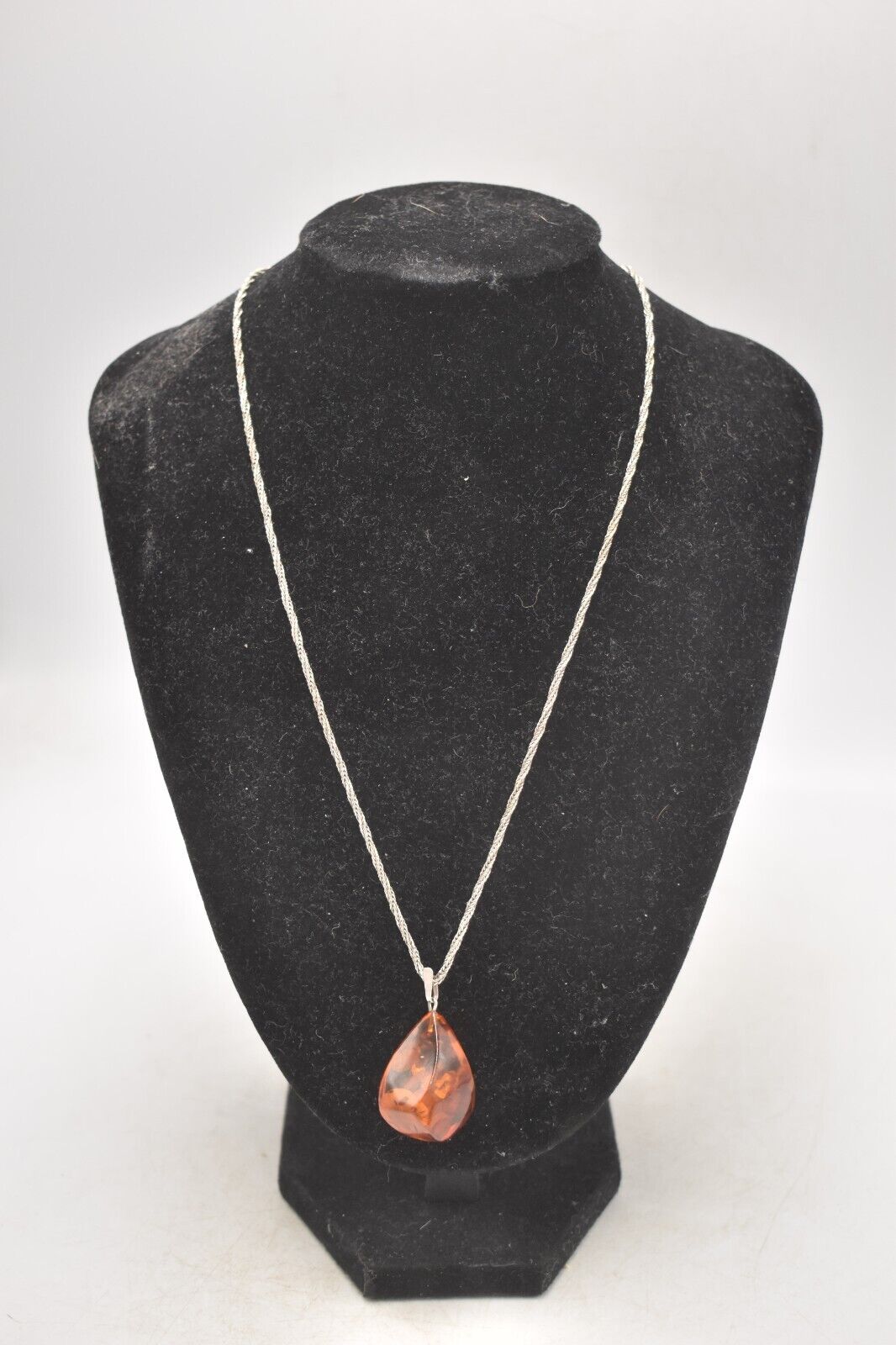 Vintage Sterling Silver 925 Necklace with Baltic Amber Pendant