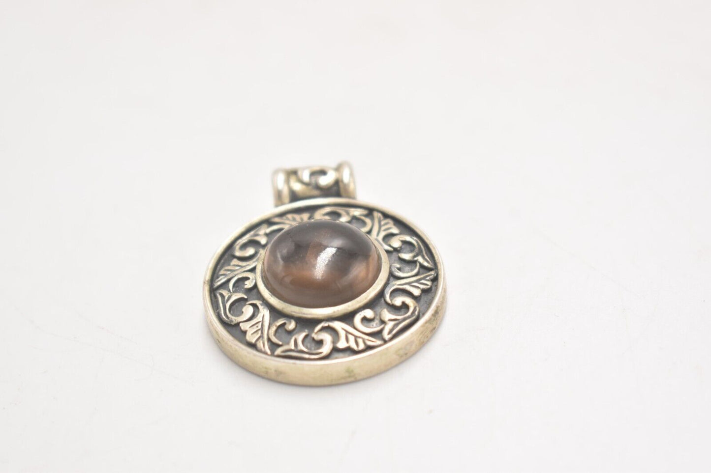 Vintage Sterling Silver 925 Amber Ornate Necklace Pendant