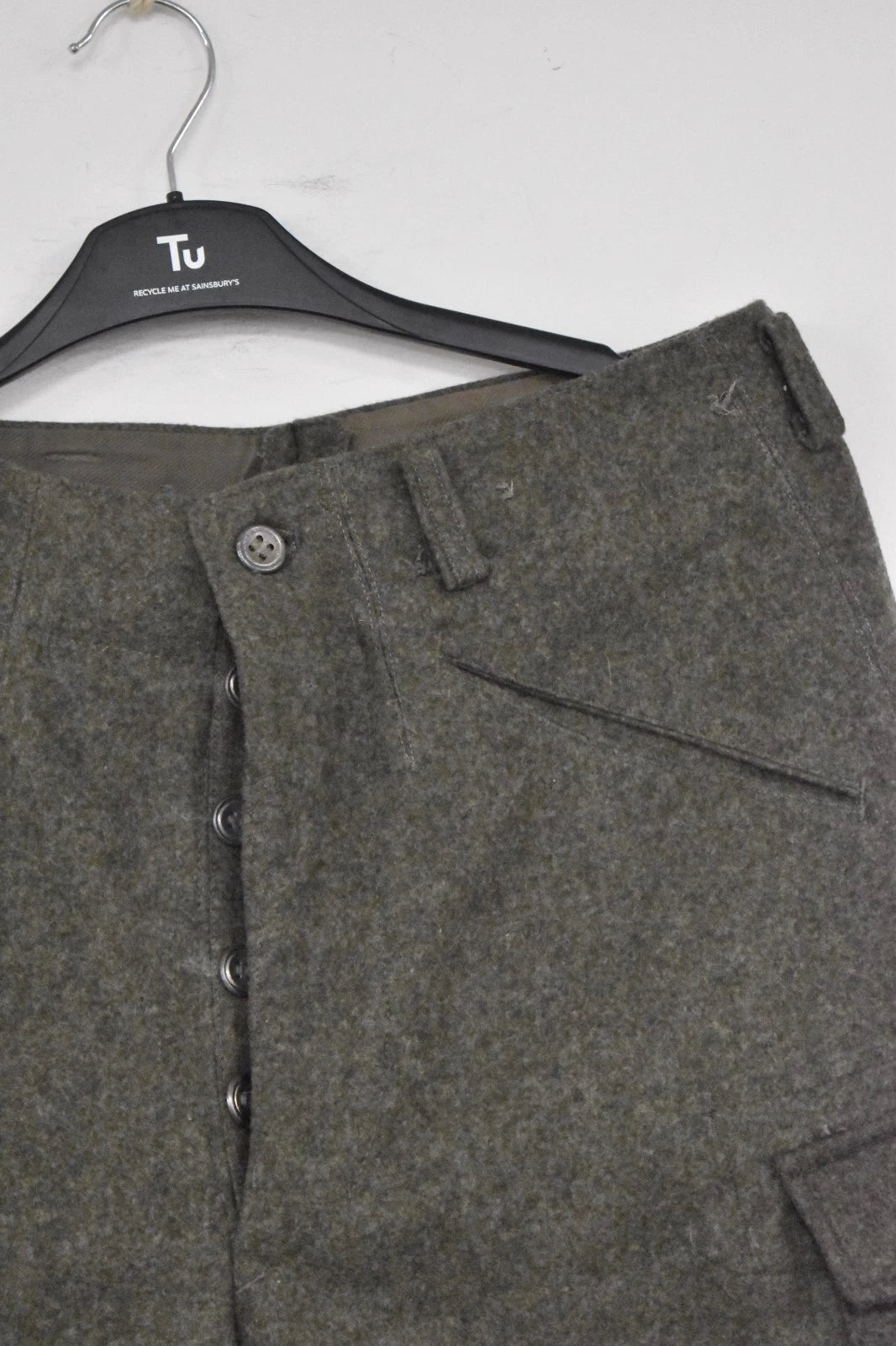 Swedish Army WWII Grey Wool Field Trousers 1940 Leather Straps Military Vintage