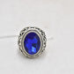 Vintage Silver-Tone Oversized Ring with Synthetic Cobalt Blue Stone – Size P