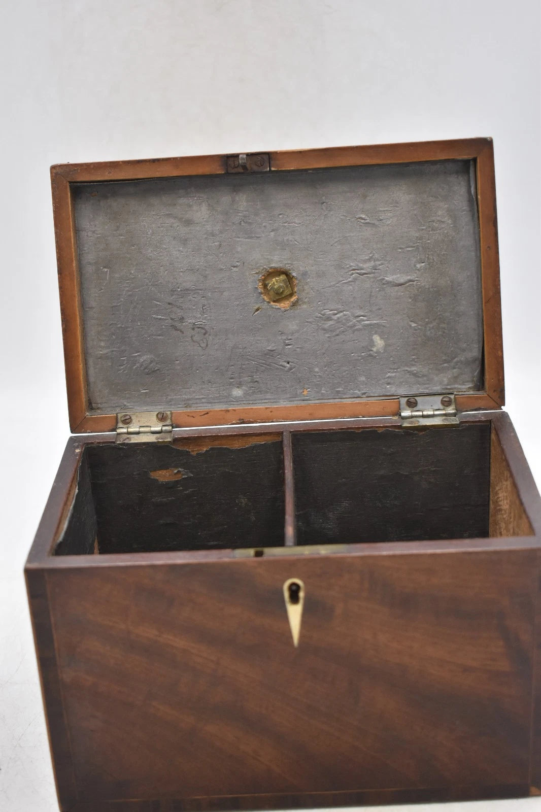 Antique Georgian Mahogany Tea Caddy with Bone Inlay