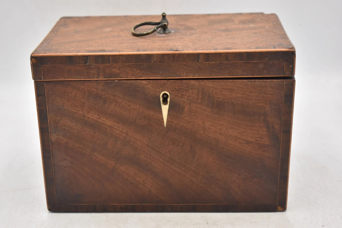 Antique Georgian Mahogany Tea Caddy with Bone Inlay