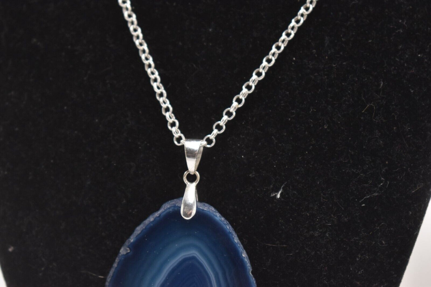 Vintage Sterling Silver 925 & Blue Agate Pendant Necklace – 80cm Chain