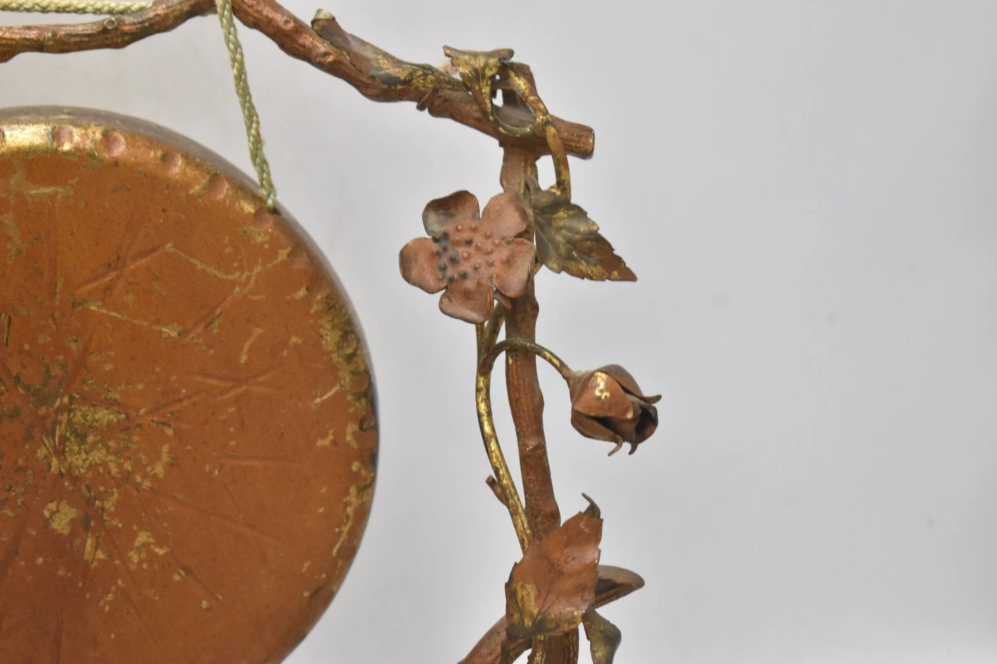Antique Art Nouveau Brass Tabletop Dinner Gong Rose & Thorns with Striker