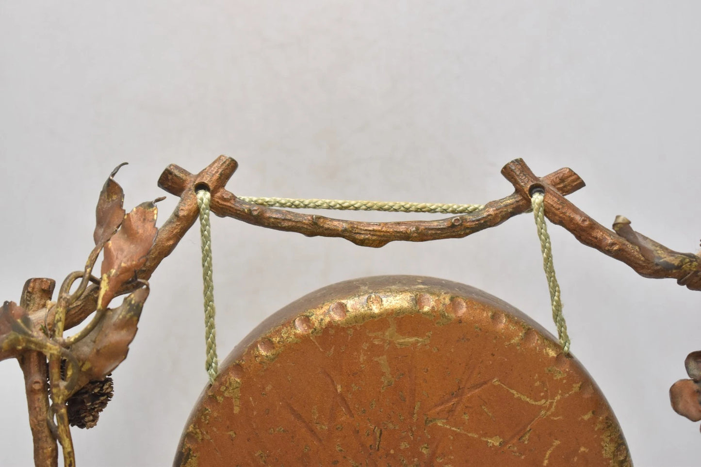 Antique Art Nouveau Brass Tabletop Dinner Gong Rose & Thorns with Striker