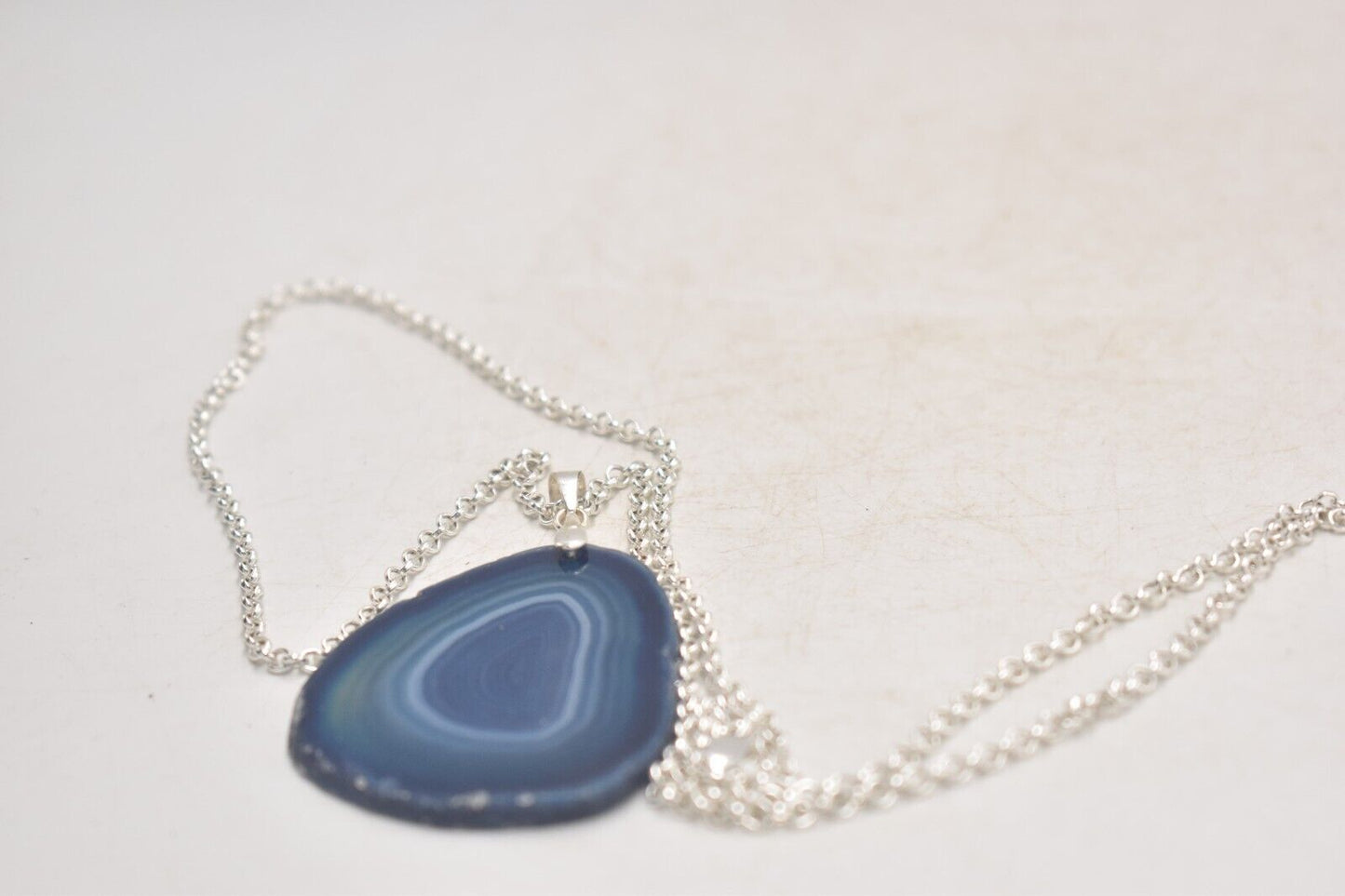 Vintage Sterling Silver 925 & Blue Agate Pendant Necklace – 80cm Chain
