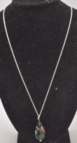 Vintage 925 Sterling Silver & Murano Glass Pendant Necklace – 52cm, Hallmarked