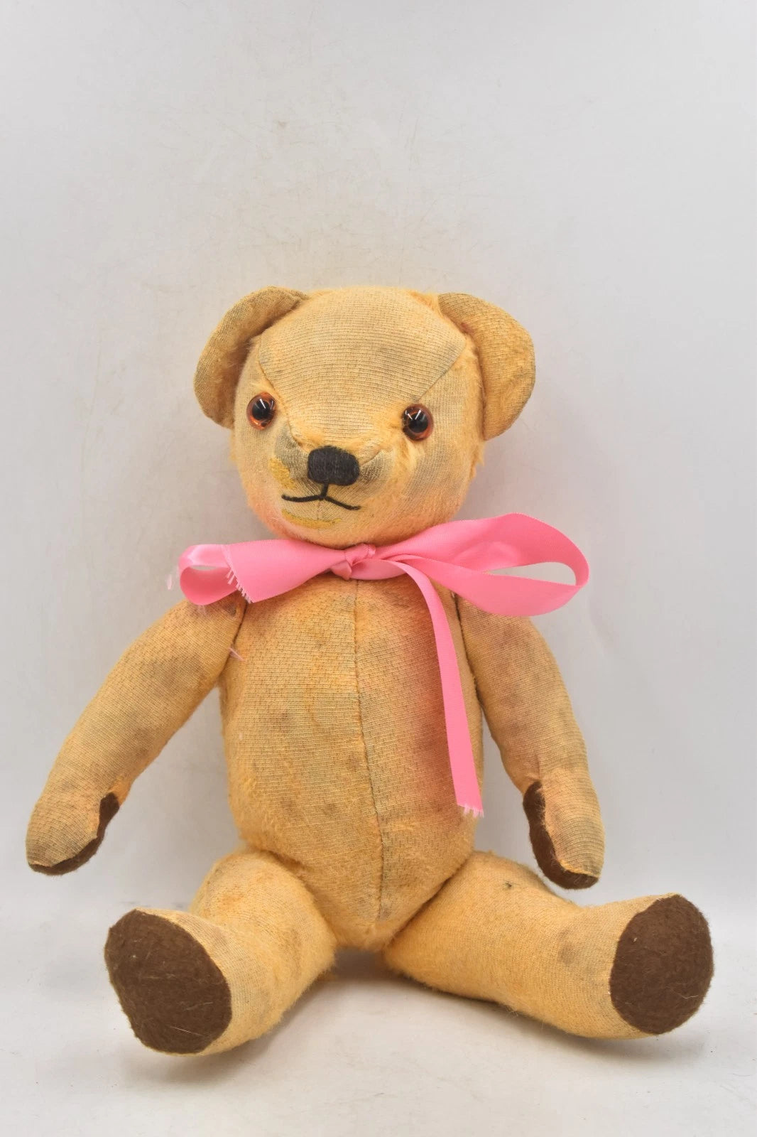 Vintage 1940s English Mohair Teddy Bear 38cm Fully Jointed Glass Eyes
