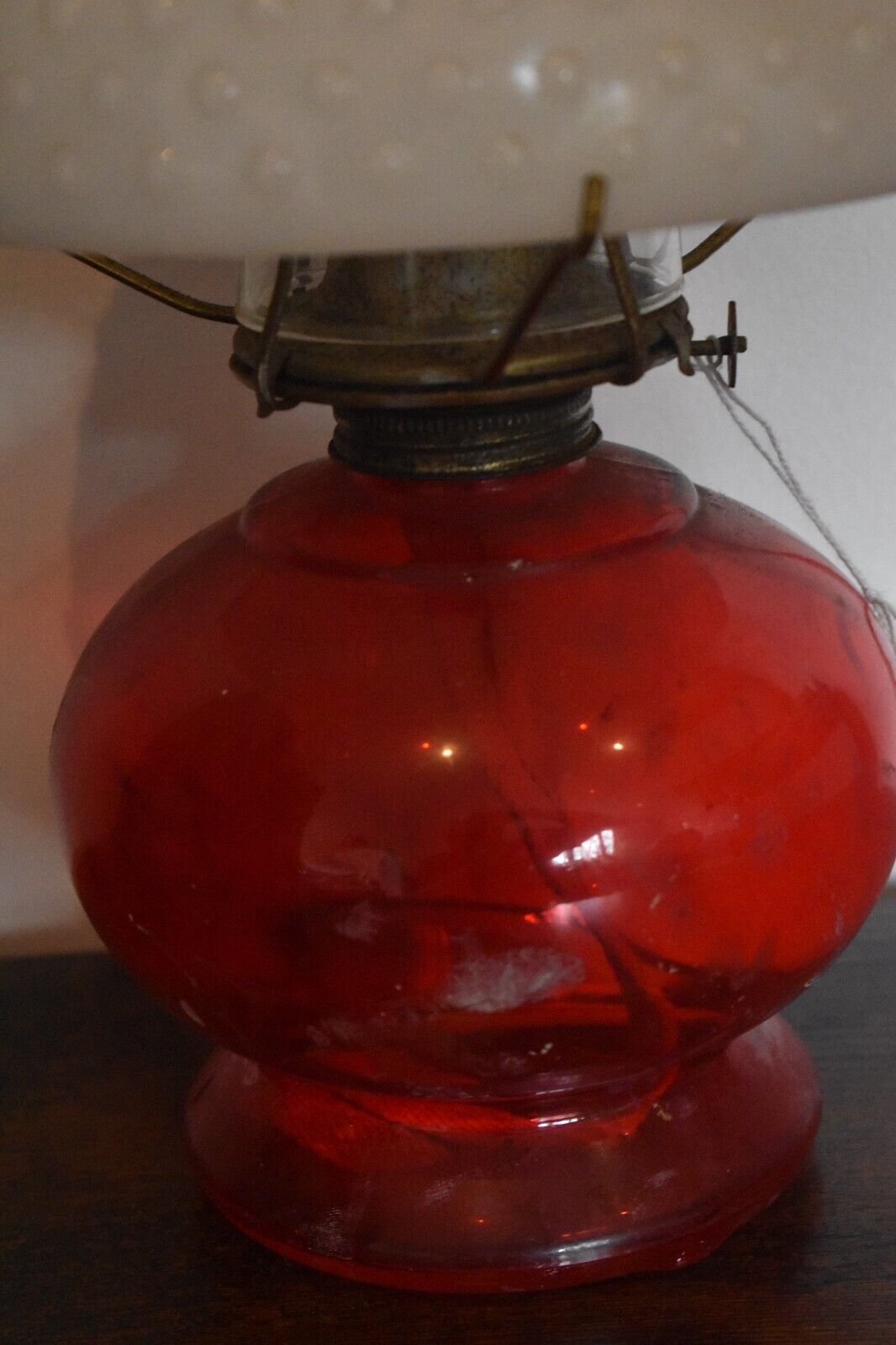 Vintage P&A Risdon Oil Lamp with Eagle Burner USA Ruby Red Glass and White Shade