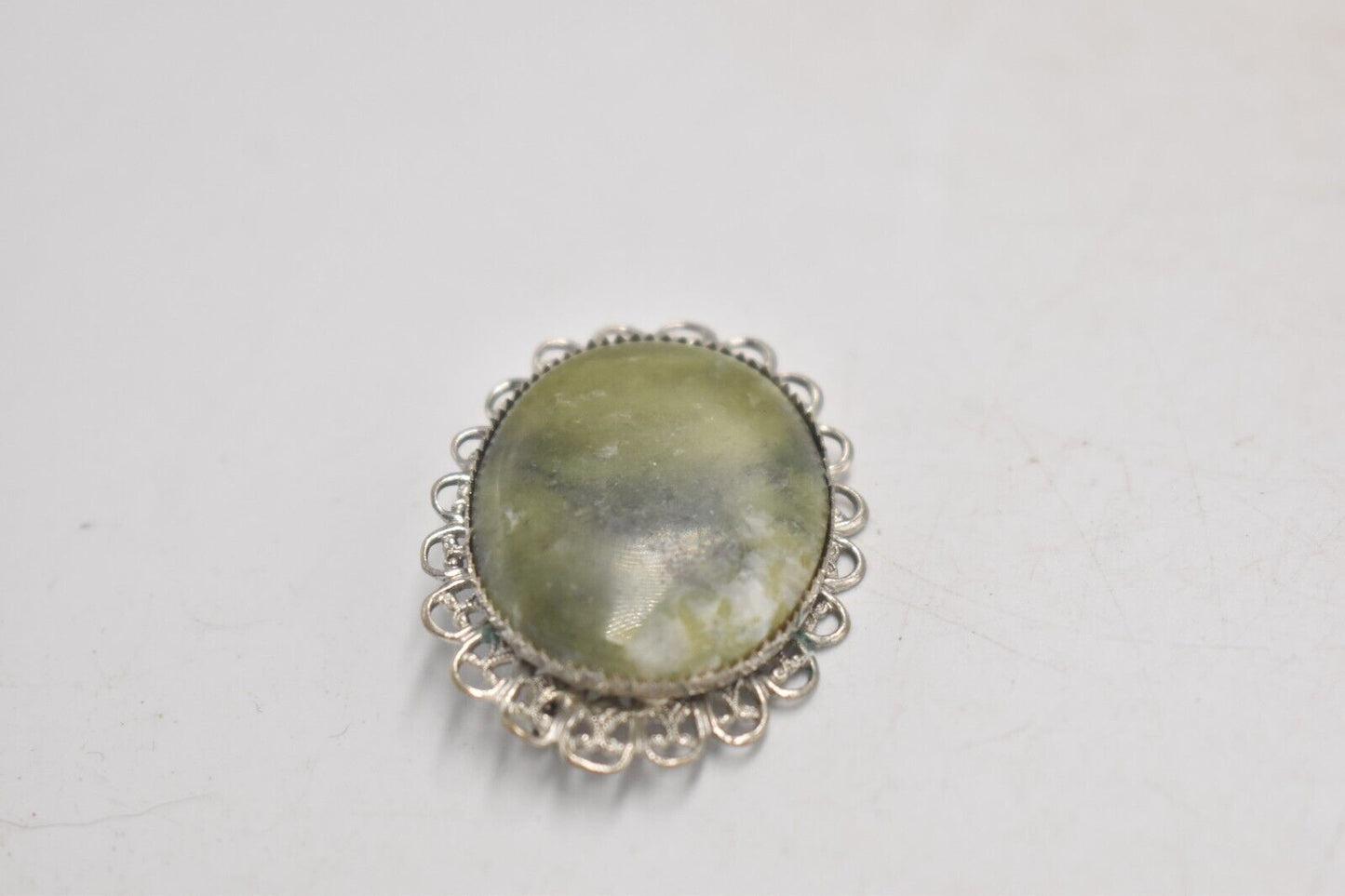 Vintage Serpentine and Silver Metal Large Oval Brooch – Costume Jewellery