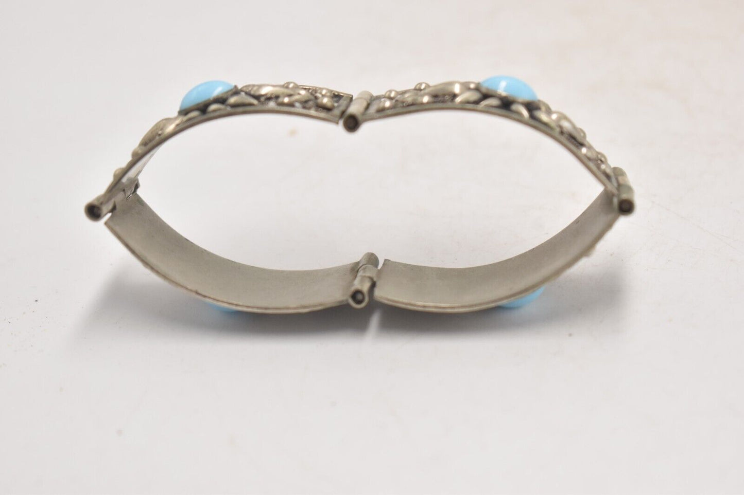 Vintage Sterling Silver and Turquoise Etruscan Revival Cuff Bangle Bracelet