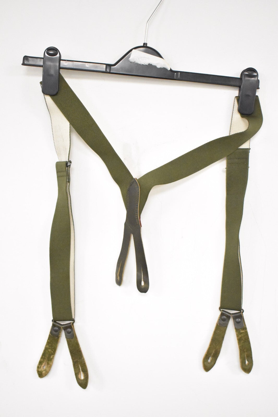 German Army Dark Green Braces with Leather Tabs – Adjustable 110cm – Military