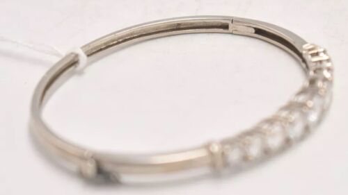 Vintage Sterling Silver 925 Hinged Bangle Bracelet with Gemstones – 14.52g – 6.5cm Diameter