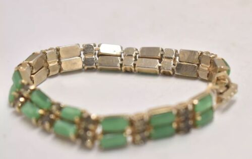 Vintage Gold Tone Green Chalcedony Tennis Bracelet – 18.5cm – Costume Jewellery