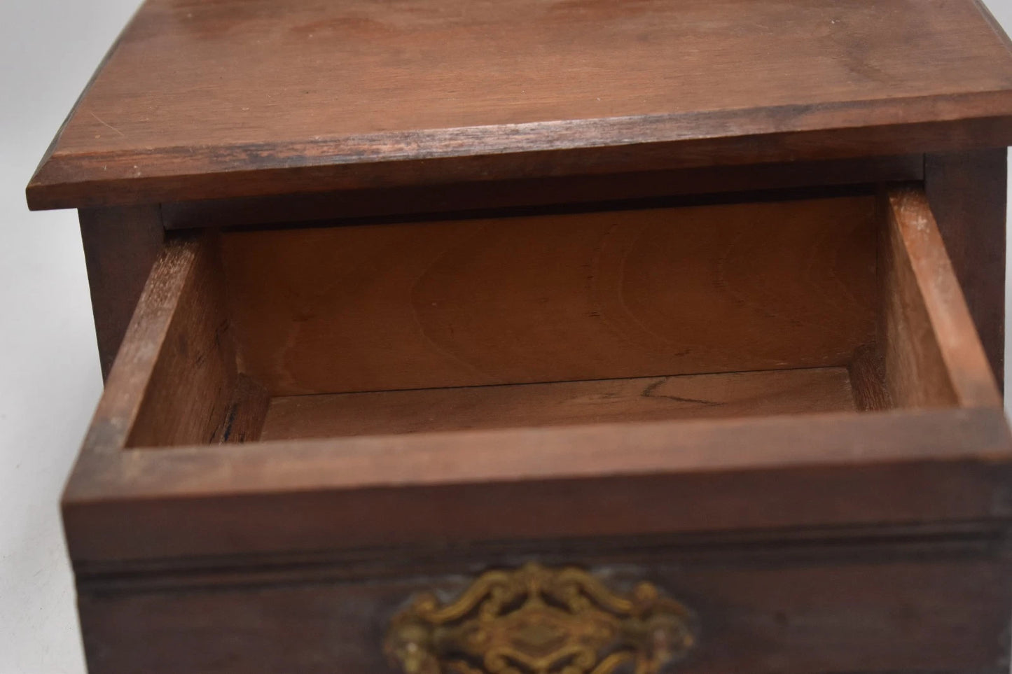 Antique Mahogany Stationery Drawer Desktop / Wall Mount Organiser Brass Handle