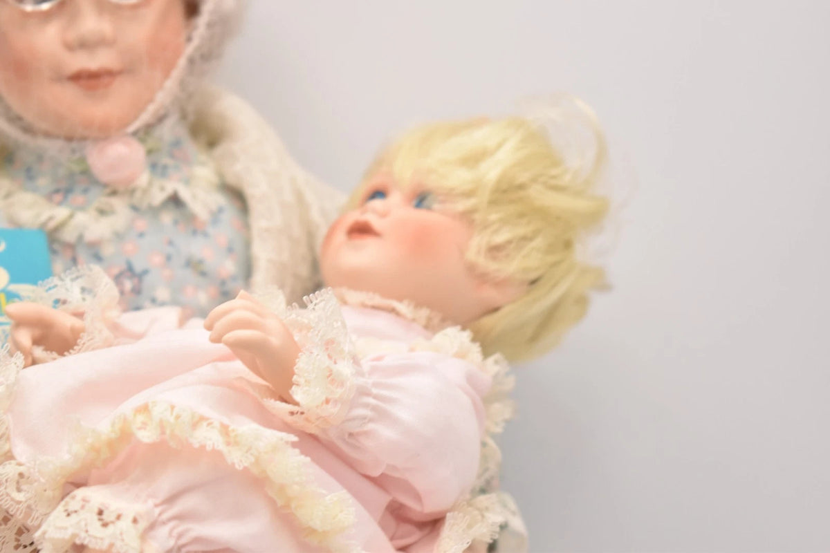 Vintage Danbury Mint Once Upon a Time Grandmother Granddaughter Porcelain Dolls