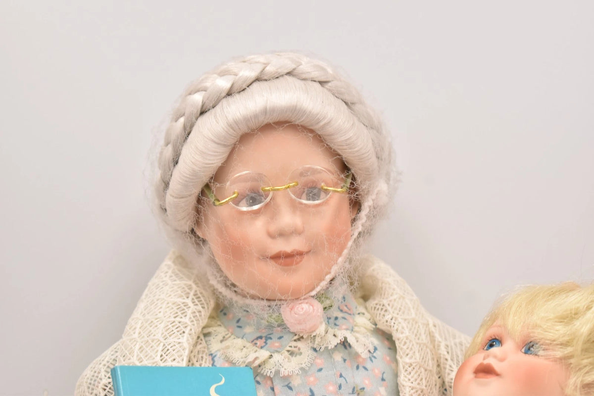 Vintage Danbury Mint Once Upon a Time Grandmother Granddaughter Porcelain Dolls