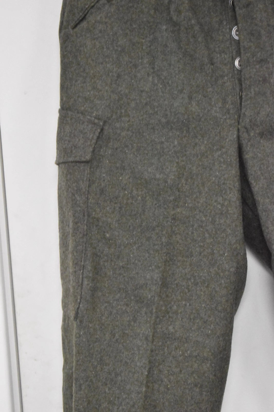 Swedish Army WWII Grey Wool Field Trousers 1940 Leather Straps Military Vintage