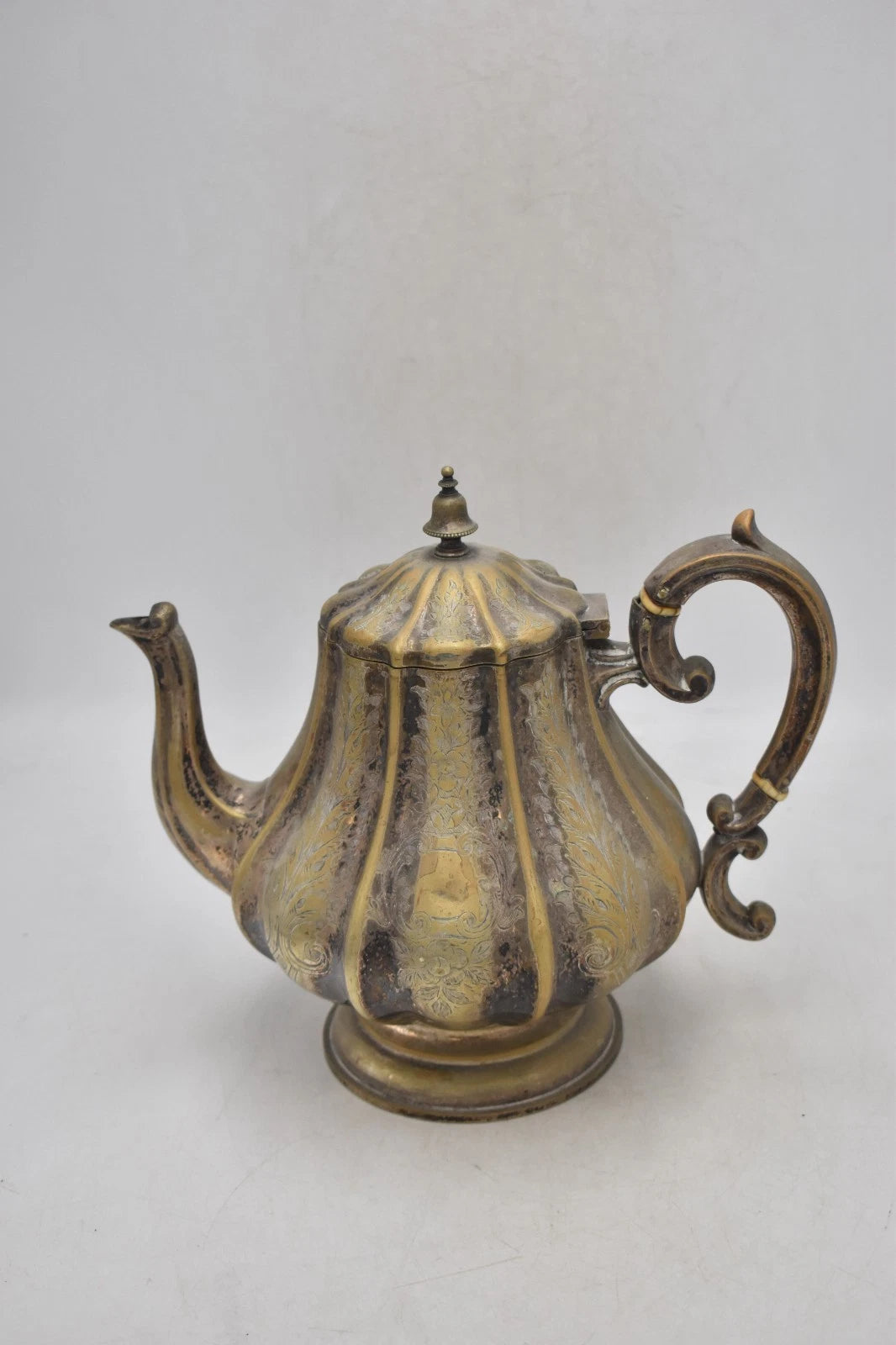 Antique French Silver Plated Rocco Style with Bone Handle Teapot