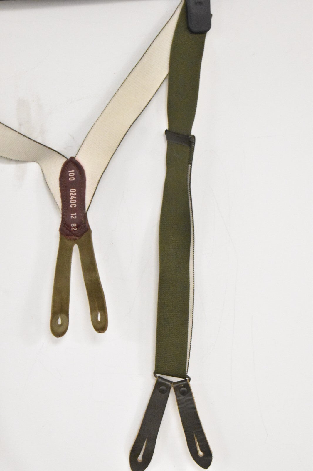 German Army Dark Green Braces with Leather Tabs – Adjustable 110cm – Military