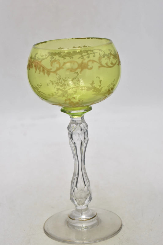 Antique French St Louis Crystal Green Hock Wine Glass 17cm Vintage