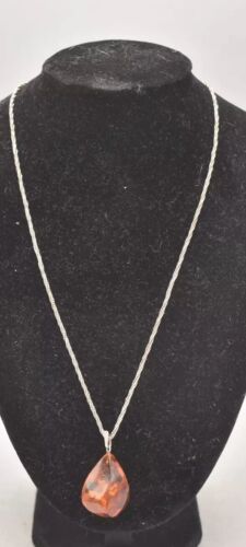 Vintage Sterling Silver 925 Necklace with Baltic Amber Pendant