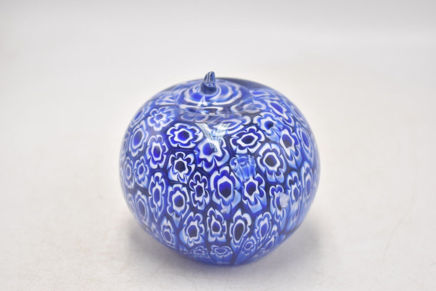 Vintage Italian Millefiori Blue Apple Paperweight – Studio Art Glass Decorative