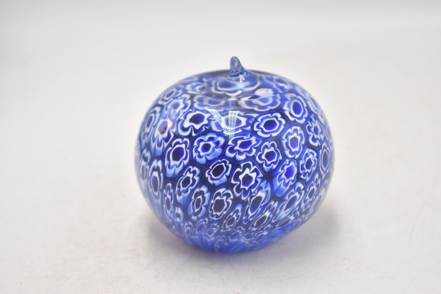 Vintage Italian Millefiori Blue Apple Paperweight – Studio Art Glass Decorative