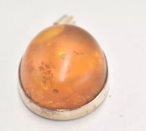 Vintage Sterling Silver & Amber Oval Pendant | 925 Silver | 14.75g | Natural Baltic Amber | Statement Necklace Charm