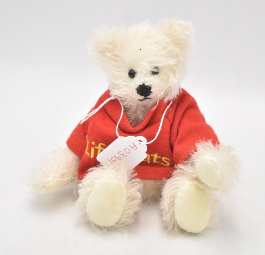 Vintage Artist Teddy Bear White Mohair Red Lifeboats Top Fully Jointed 18cm