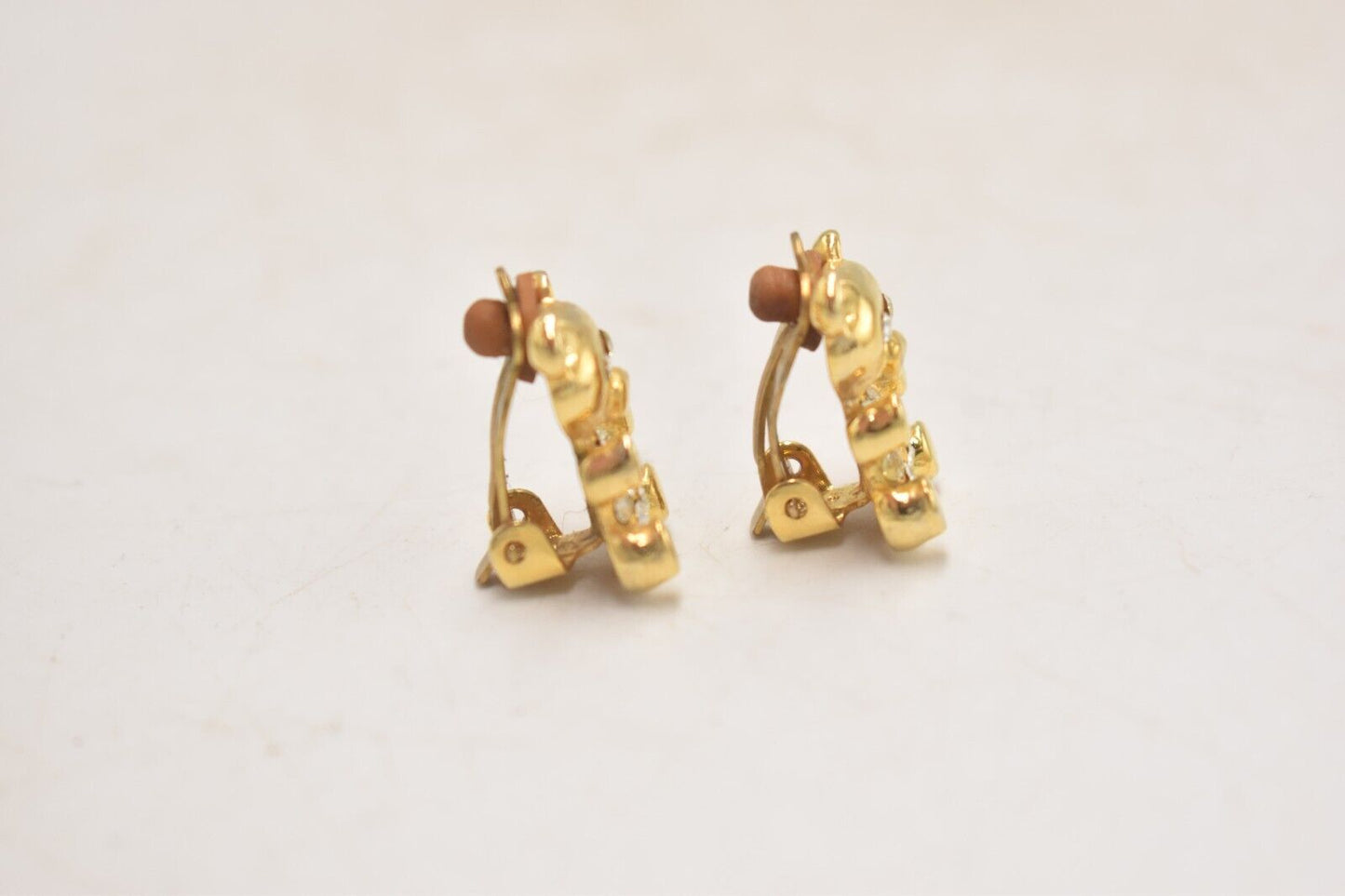 Vintage Diamante Teddy Bear Gold Tone Clip-On Earrings