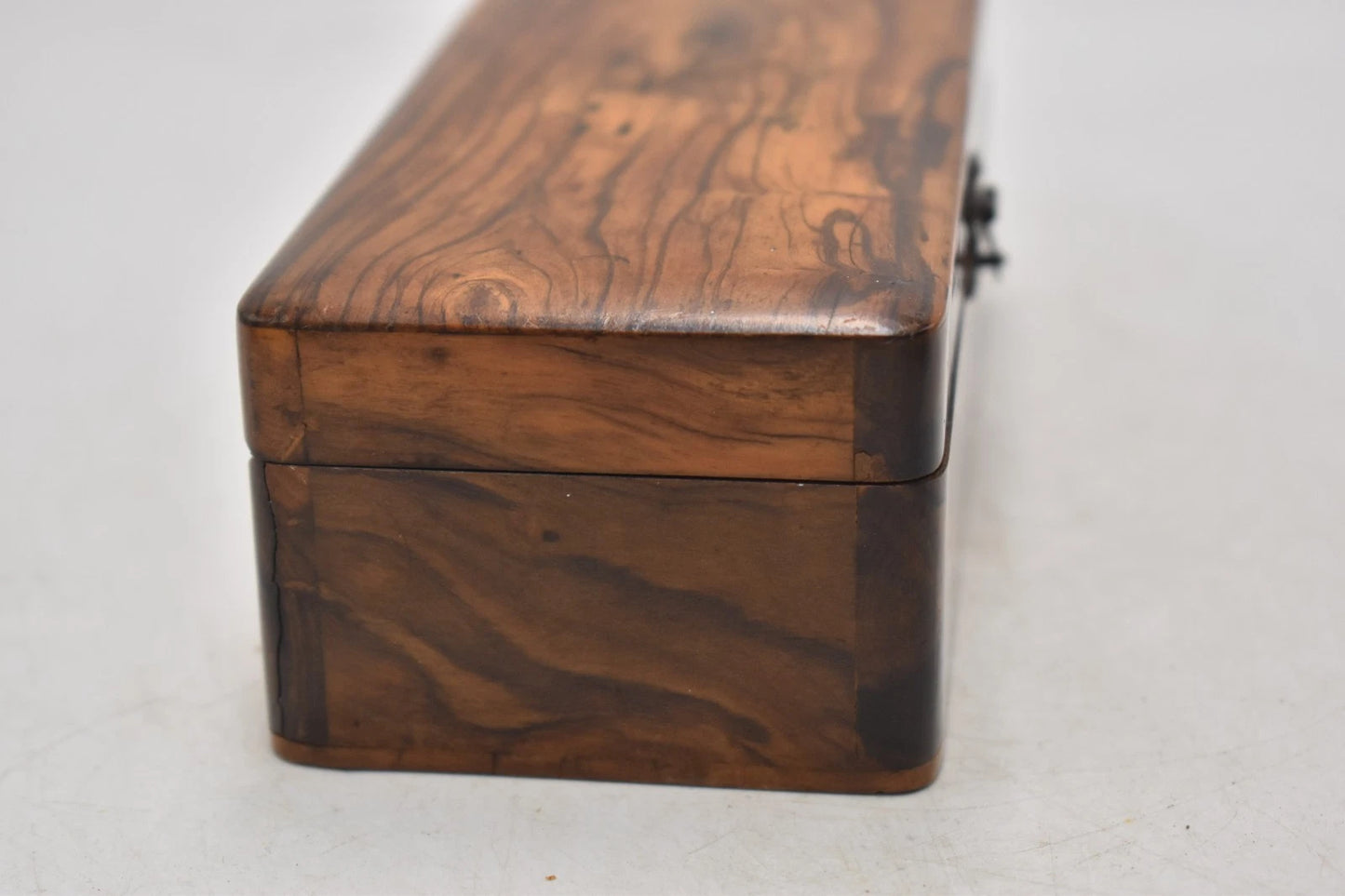Antique Edwardian Olive Wood Rosary Box Holy Land Jerusalem 16.5cm