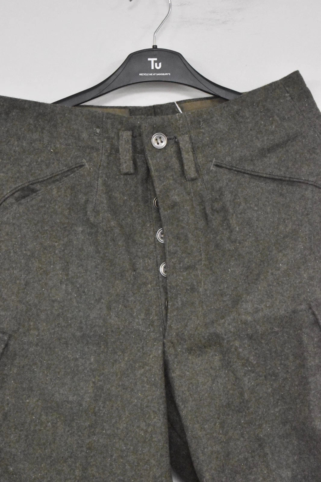Swedish Army WWII Grey Wool Field Trousers 1940 Leather Straps Military Vintage