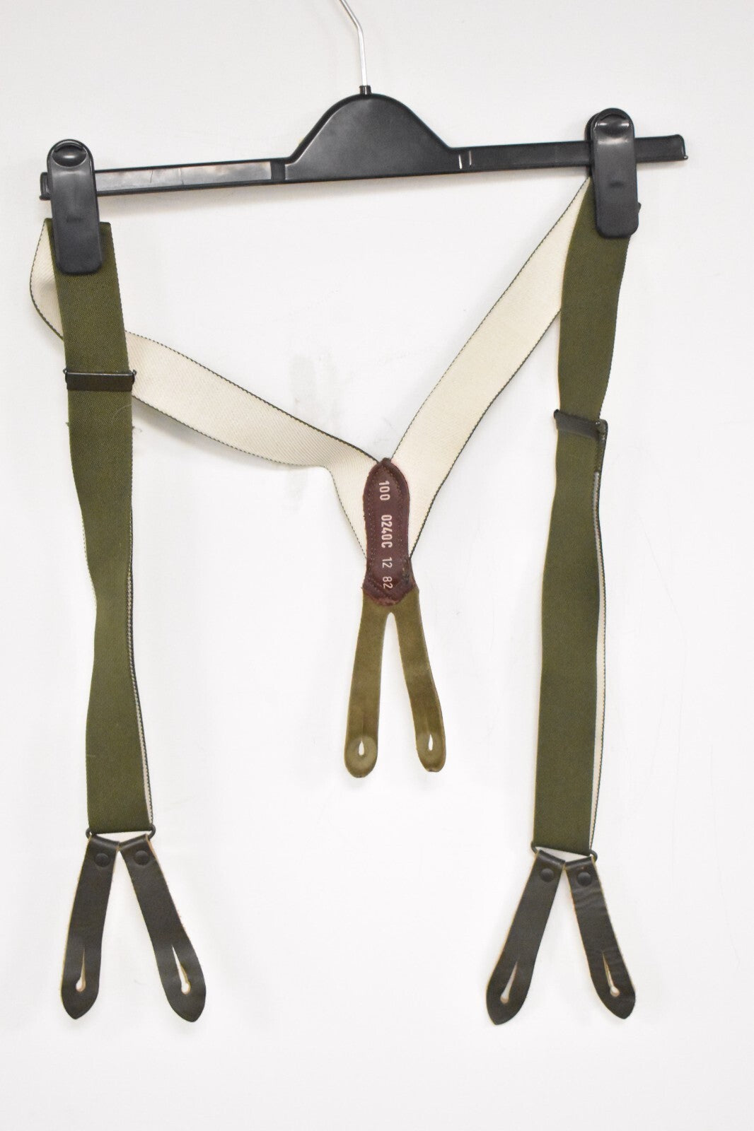 German Army Dark Green Braces with Leather Tabs – Adjustable 110cm – Military