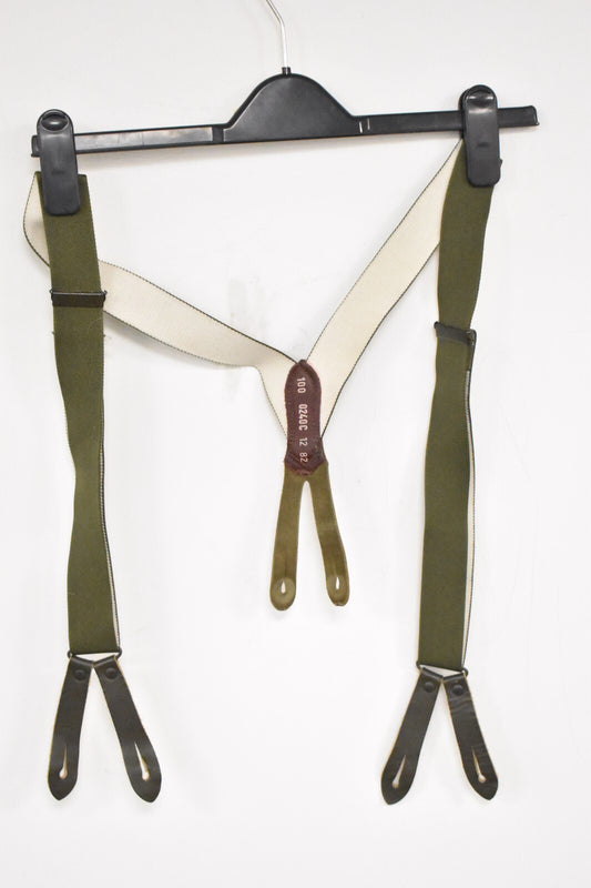 German Army Dark Green Braces with Leather Tabs – Adjustable 110cm – Military