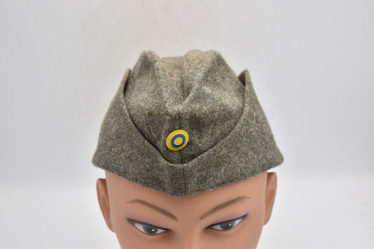 WWII Era Swedish Army Winter Wool Side Cap Military Field/Garrison Cap, Size 57