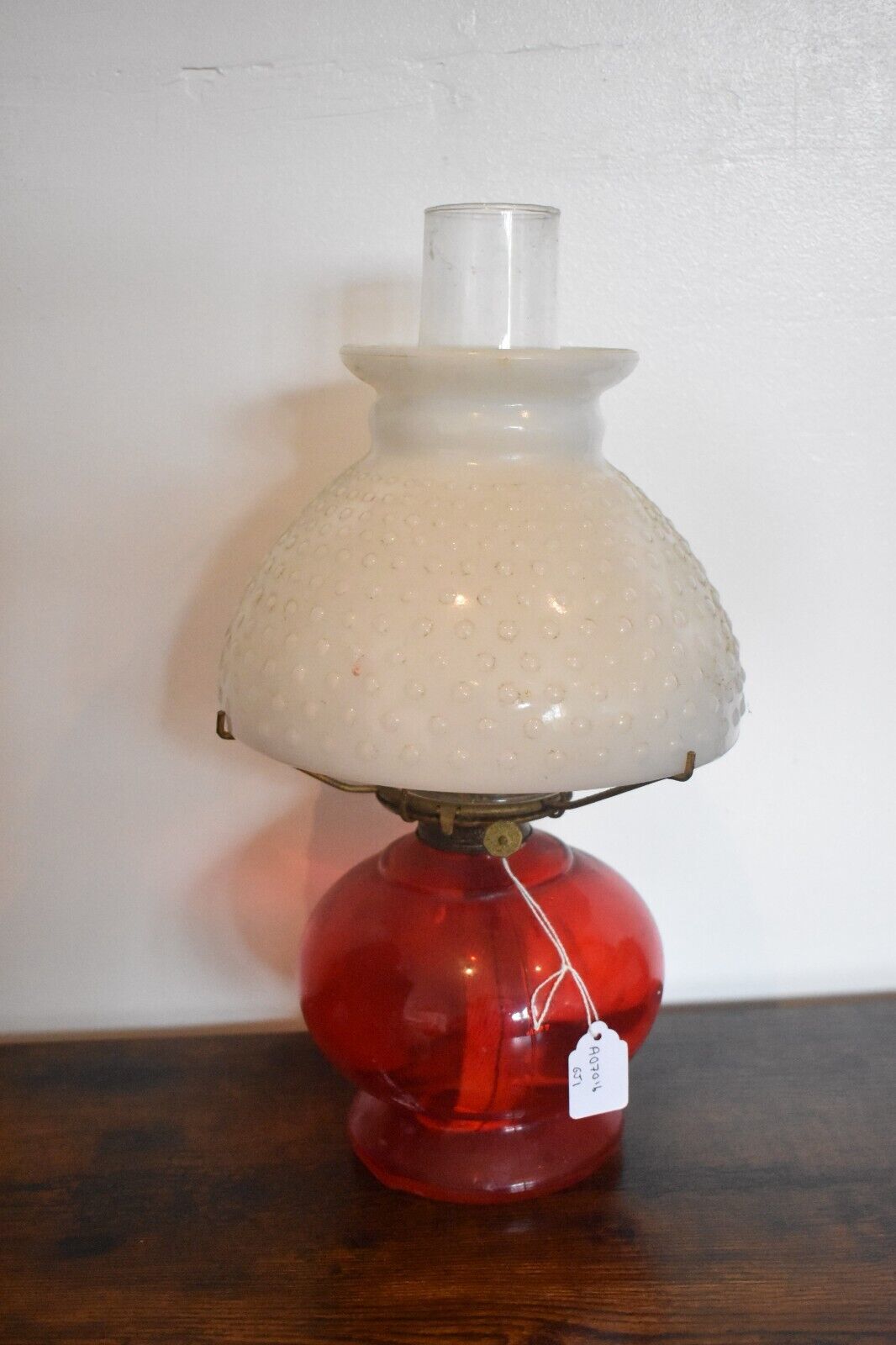 Vintage P&A Risdon Oil Lamp with Eagle Burner USA Ruby Red Glass and White Shade