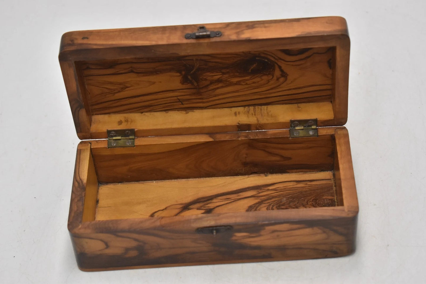 Antique Edwardian Olive Wood Rosary Box Holy Land Jerusalem 16.5cm