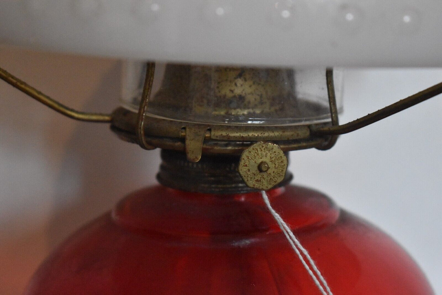 Vintage P&A Risdon Oil Lamp with Eagle Burner USA Ruby Red Glass and White Shade