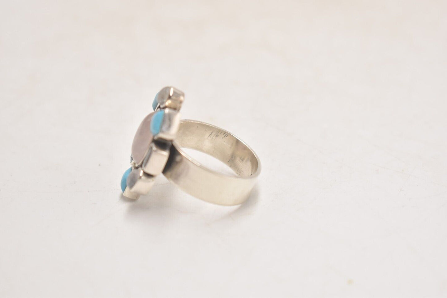 Vintage Sterling Silver Turquoise, Moonstone, and Rose Quartz Ring – Size V