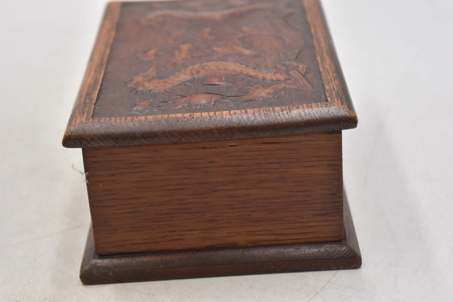 Antique Chinese Hand Carved Rosewood Seahorse Motif Trinket Storage Box 15cm
