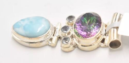 Bohemian Sterling Silver Larimar & Topaz Multi Gemstone Necklace Pendant